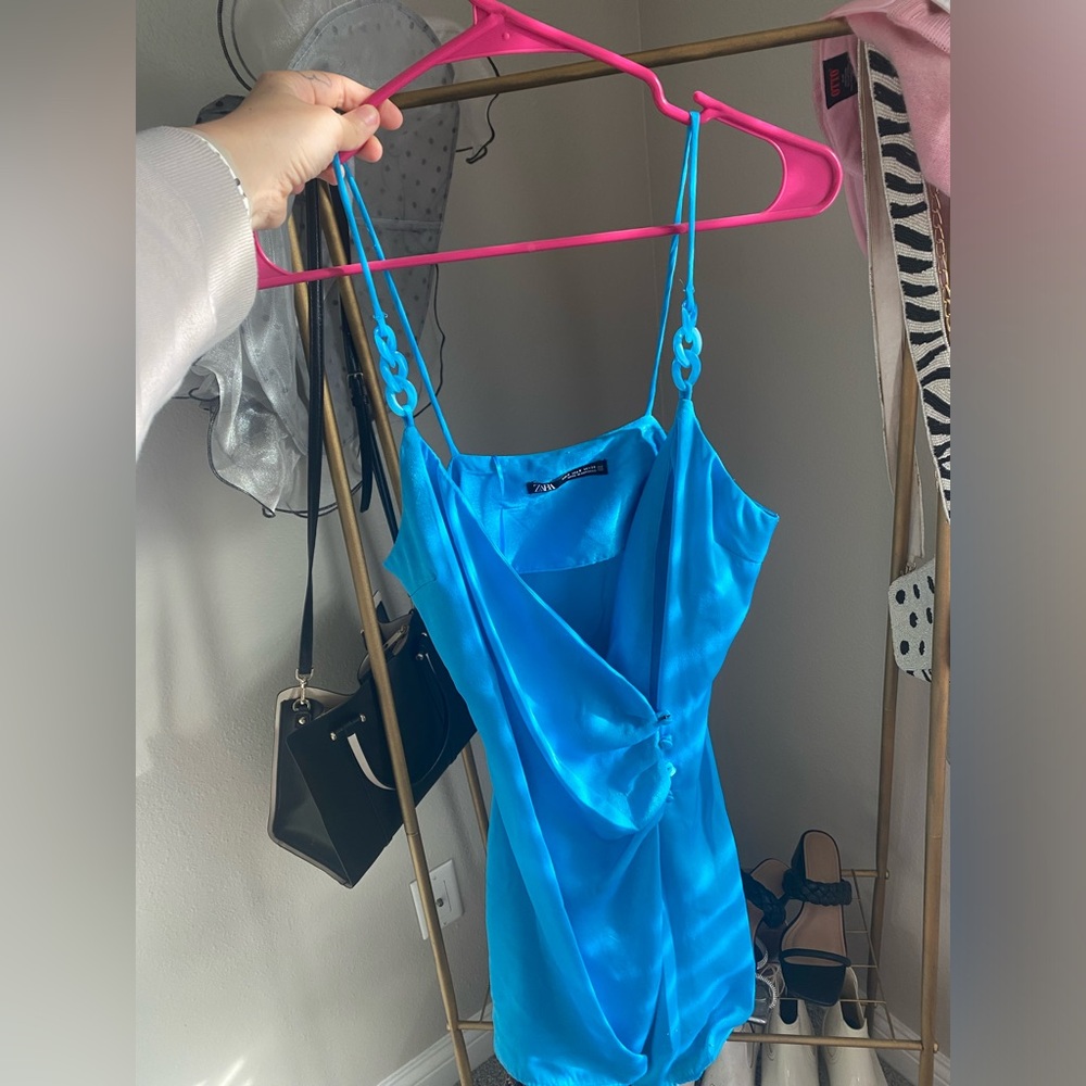 blue dress with chain straps!